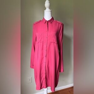 LC Waikiki, Women’s Fuchsia Long Sleeve cotton Shirt dress, size XS